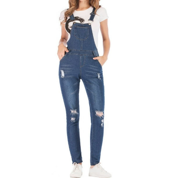 Women Skinny jeans Romper Jumpsuit Pant Destroyed Jeans Ripped Stretch Pants Rip 
